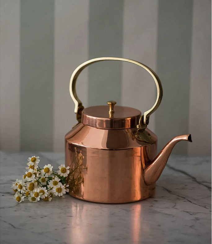 copper kitchen teapot, english kettle with brass handle