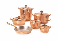 hammered copper cookware set of 11 with flower lid by Amoretti Brothers