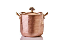 hammered copper stock pot with tin lining and bronze lid