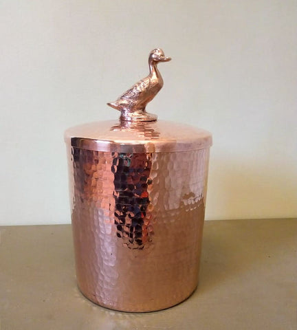 hand-hammered copper kitchen canister large with duck by Amoretti Brothers