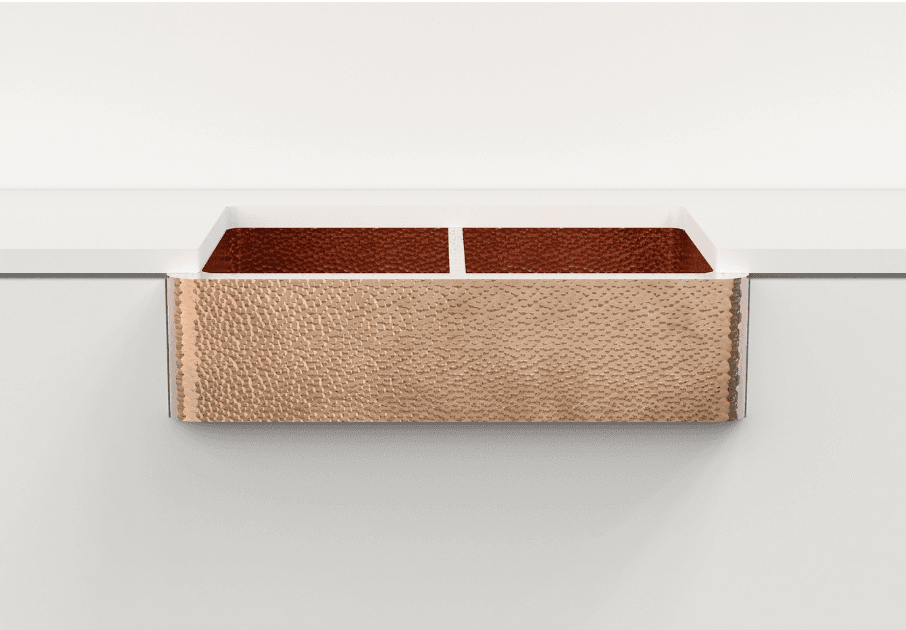 Hammered copper sink, farmhouse double bowl - Amoretti Brothers